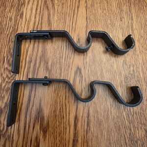 Black Metal Double Curtain Rod Brackets Adjustable Wall Mount Set of 2